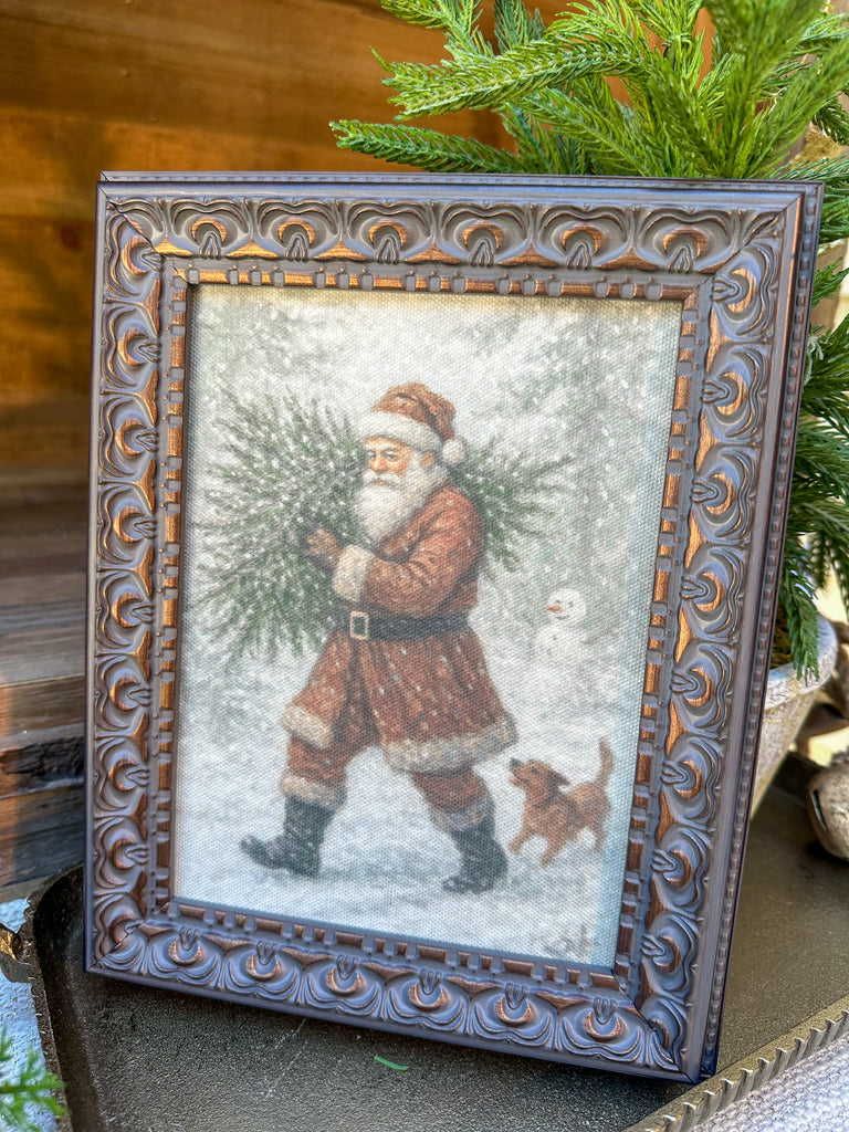 Santa with Tree Framed Antique Art