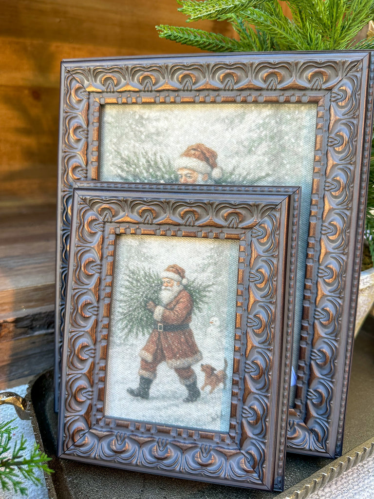 Santa with Tree Framed Antique Art