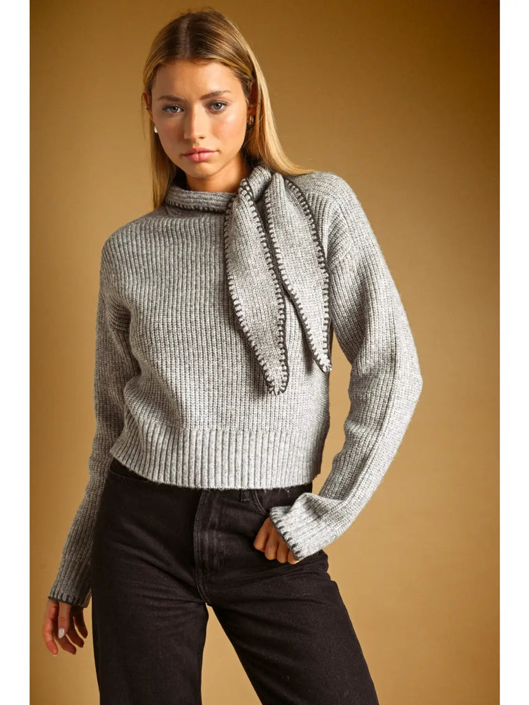 High Neck Tied Neck Sweater Top