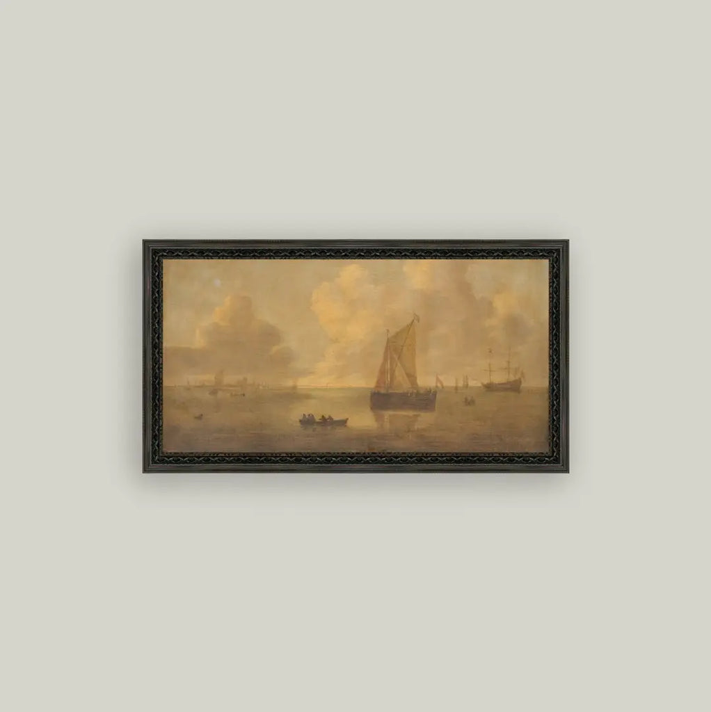 20" x 11" Seascape Town, 1600s by Willem van Diest Print