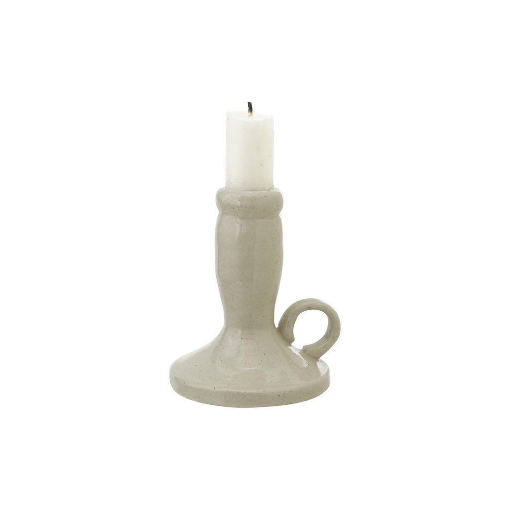 Stoneware Chamberstick, Cream Color
