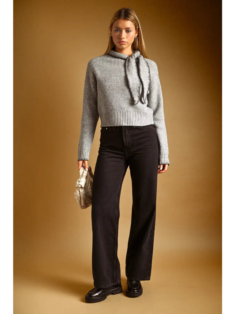 High Neck Tied Neck Sweater Top