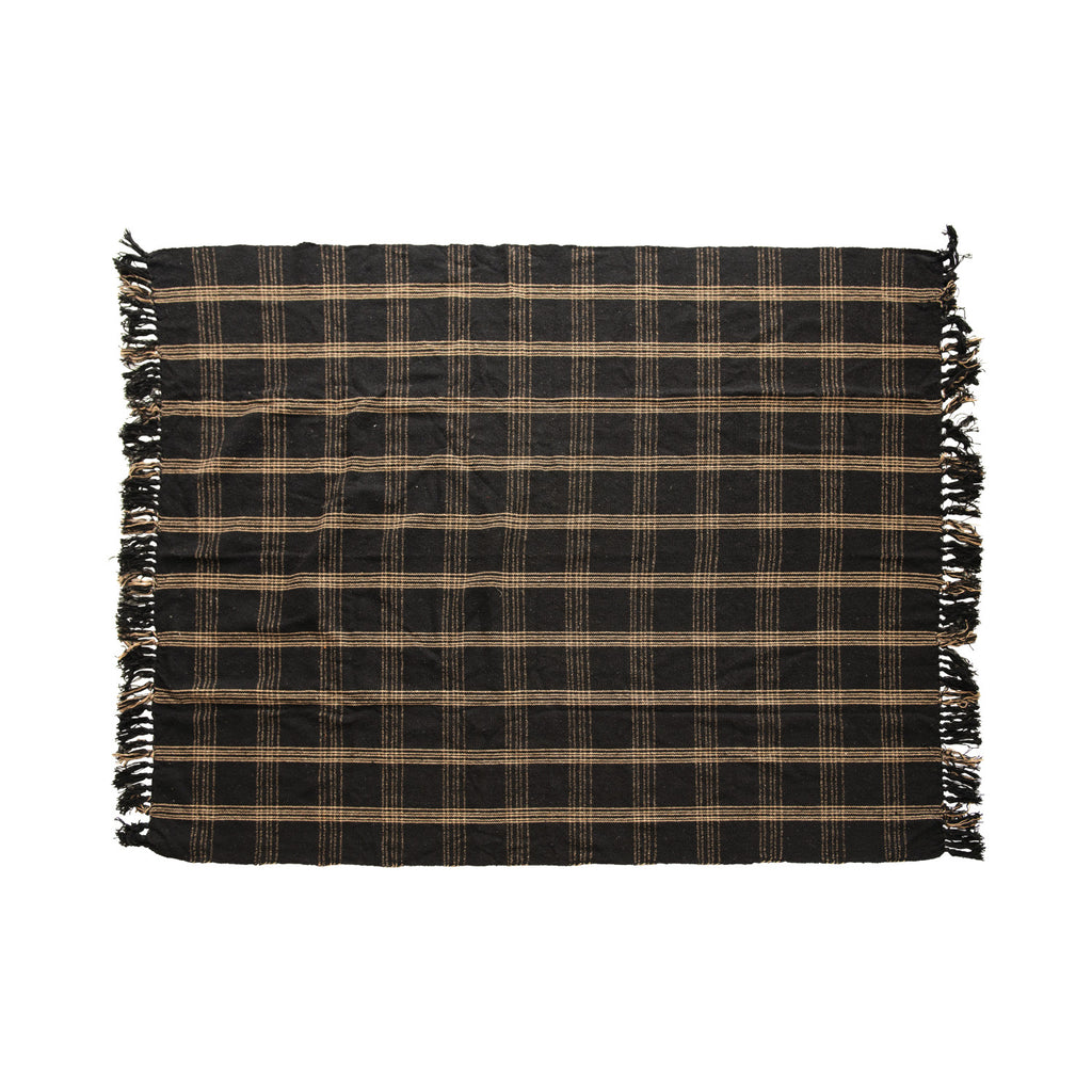 Woven Cotton Blend Throw with Fringe