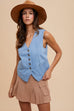 Stretch Denim Button-down Vest