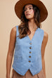 Stretch Denim Button-down Vest