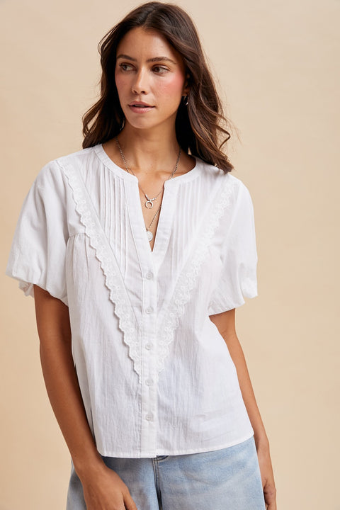Pintuck Detailed Button Down Shirt