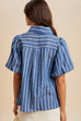 Stripe Denim Balloon Sleeve Blouse With Bow Detail