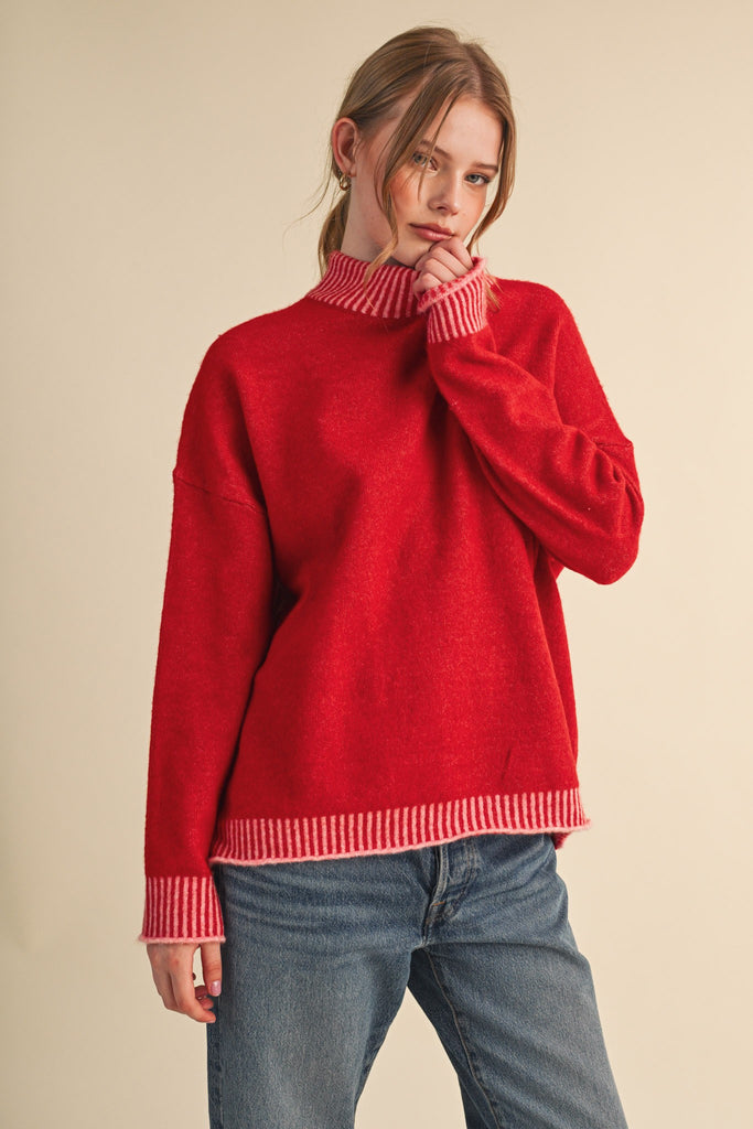Striped mock neck sweater