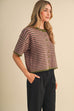 Striped short sleeve sweater cardigan