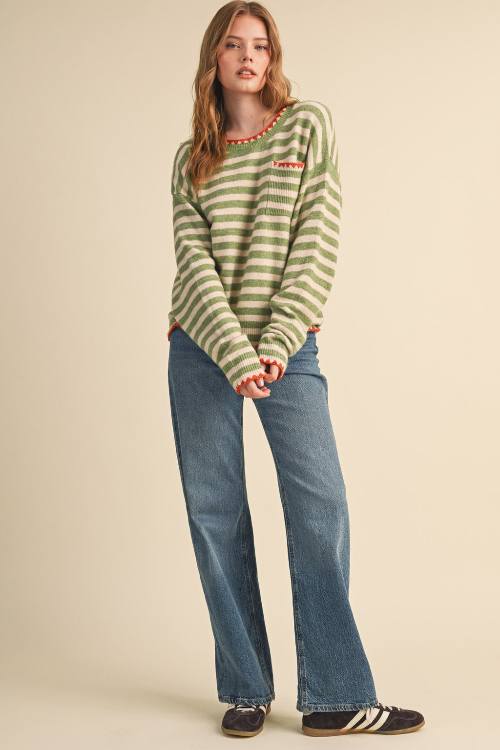 Contrast Triangle Stitch Striped Sweater