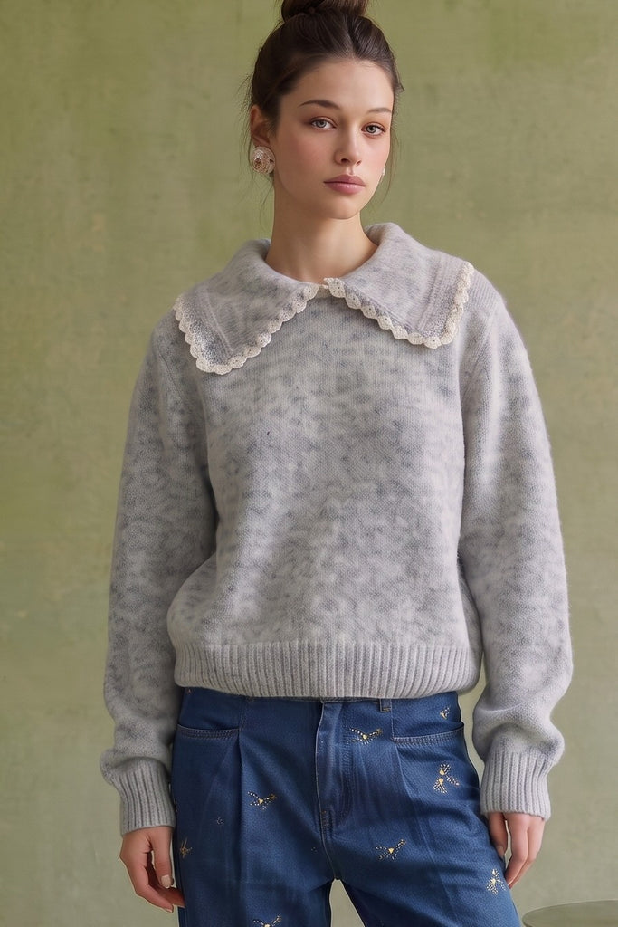Lace Trim Peter Pan Collar Sweater