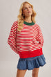 Round Neck Multi Color Striped Sweater Pullover