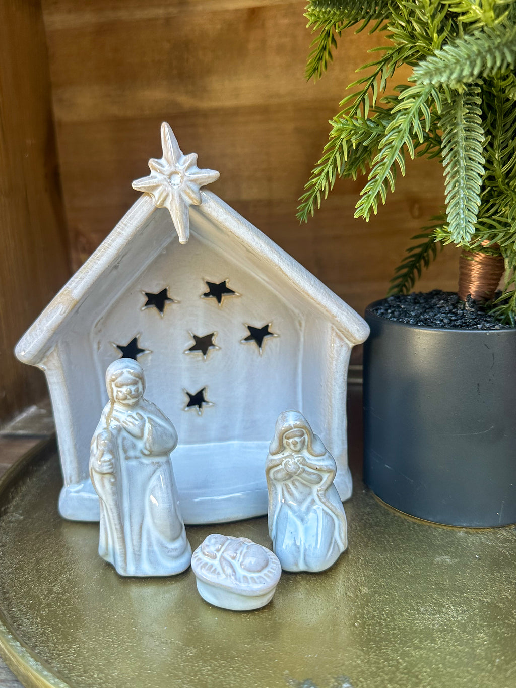 Stoneware Holy Family with Tealight Holder