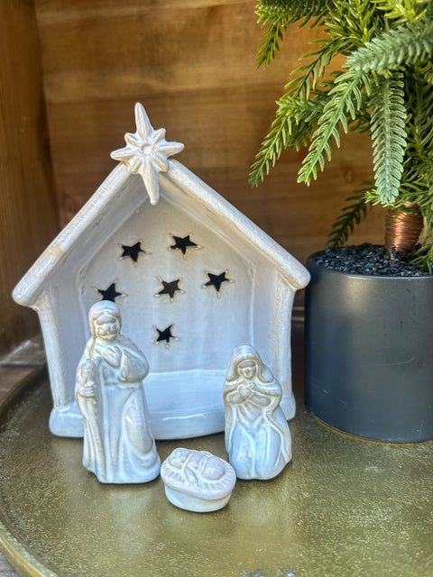 Stoneware Holy Family with Tealight Holder
