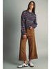 Striped Knit Cardigan with Cord-Textured Collar