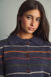 Striped Knit Cardigan with Cord-Textured Collar