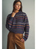 Striped Knit Cardigan with Cord-Textured Collar