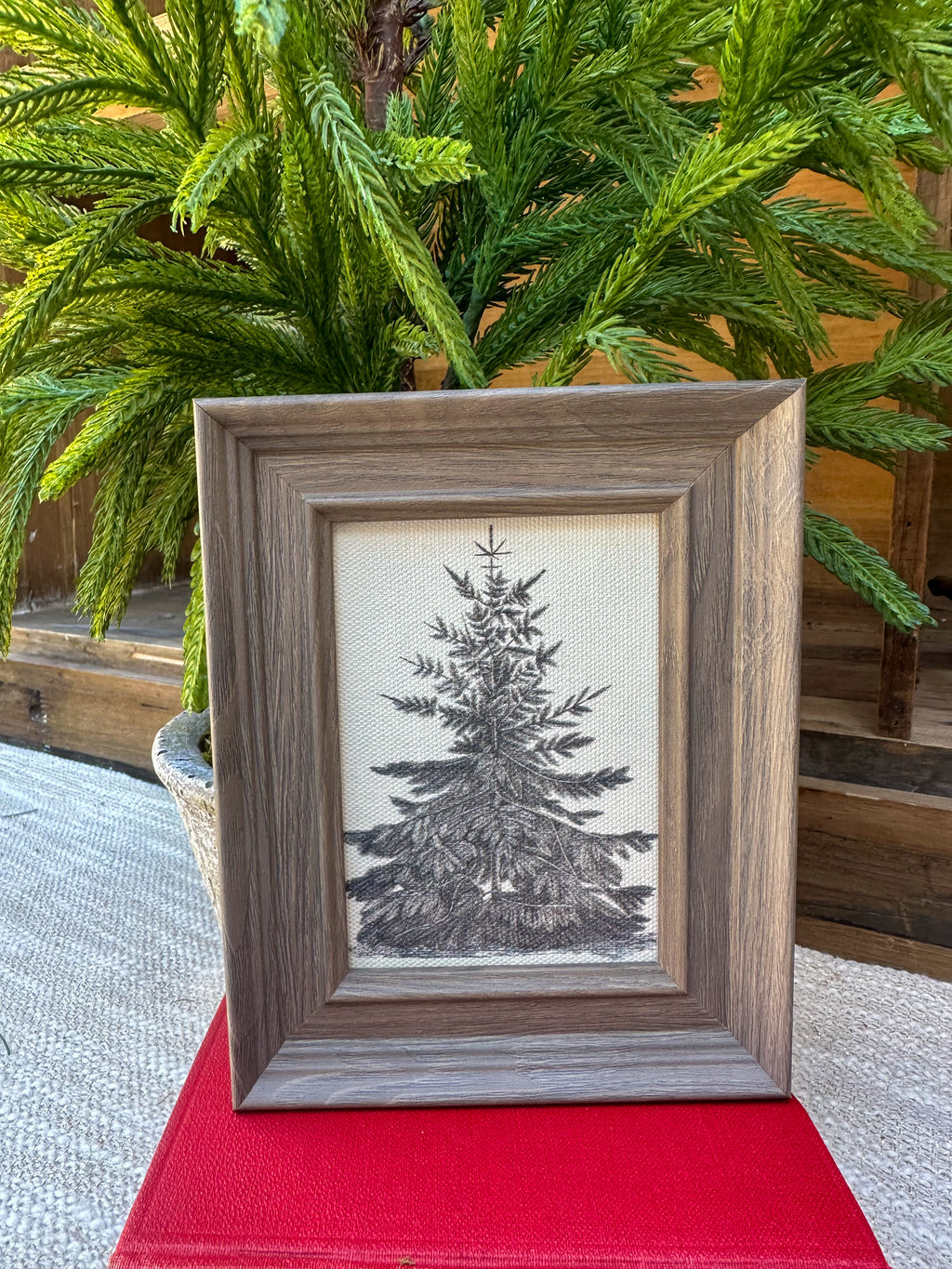 Vintage Pine Tree Framed Antique Art