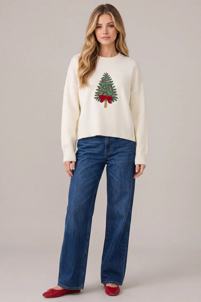 Christmas Tree Embroidery Sweater