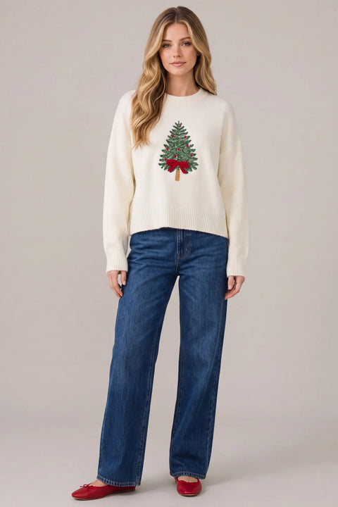 Christmas Tree Embroidery Sweater