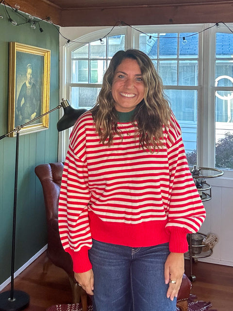 Round Neck Multi Color Striped Sweater Pullover