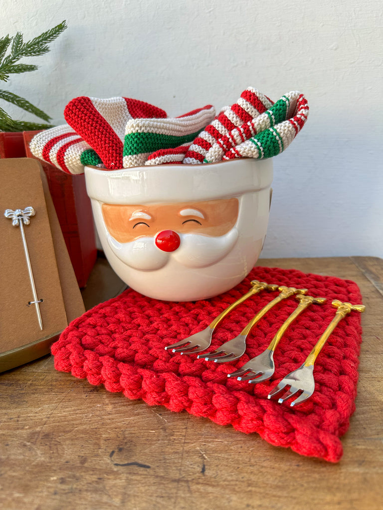 Stoneware Santa Head Organic Shaped Mixing Bowl