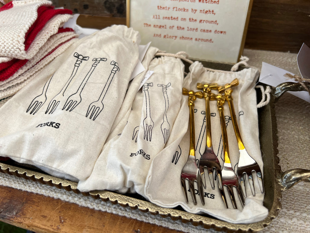 Appetizer Forks w/ Gold Finish Bow Handles
