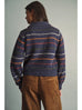 Striped Knit Cardigan with Cord-Textured Collar