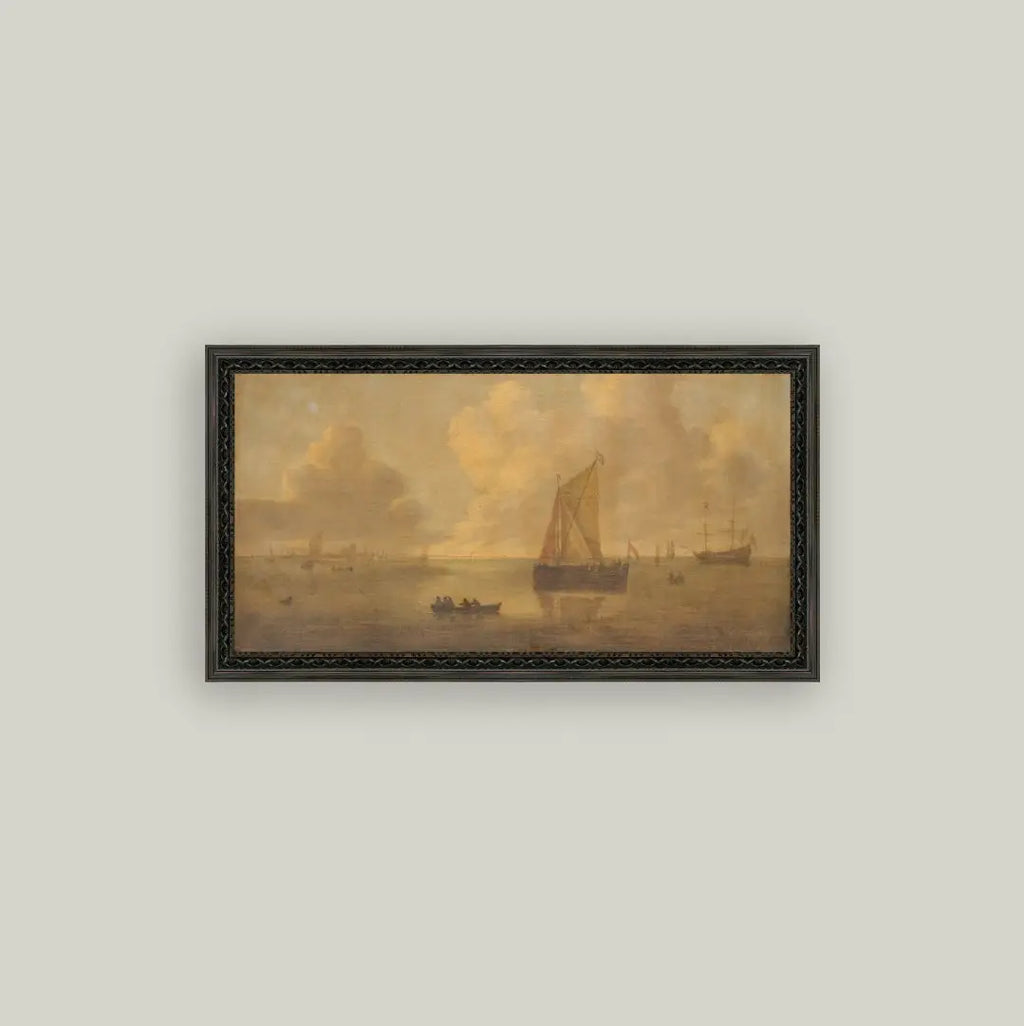 20" x 11" Seascape Town, 1600s by Willem van Diest Print