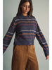 Striped Knit Cardigan with Cord-Textured Collar
