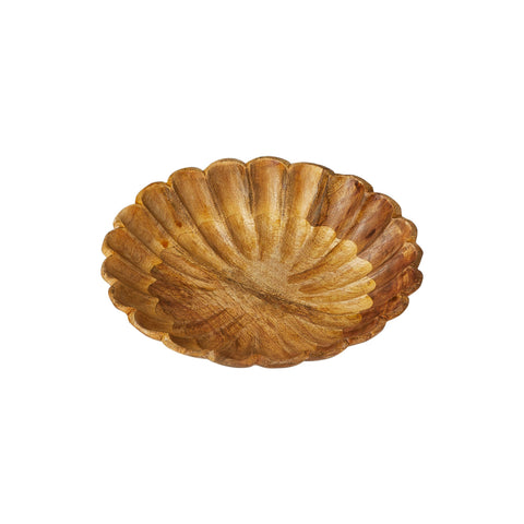 Mango Wood Scalloped Bowl, Natural