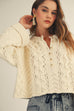 Soft Twisted Ribbed Half Buttons Down Sweater