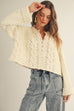 Soft Twisted Ribbed Half Buttons Down Sweater