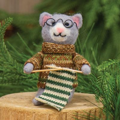 Knitting Cat Felted Ornament