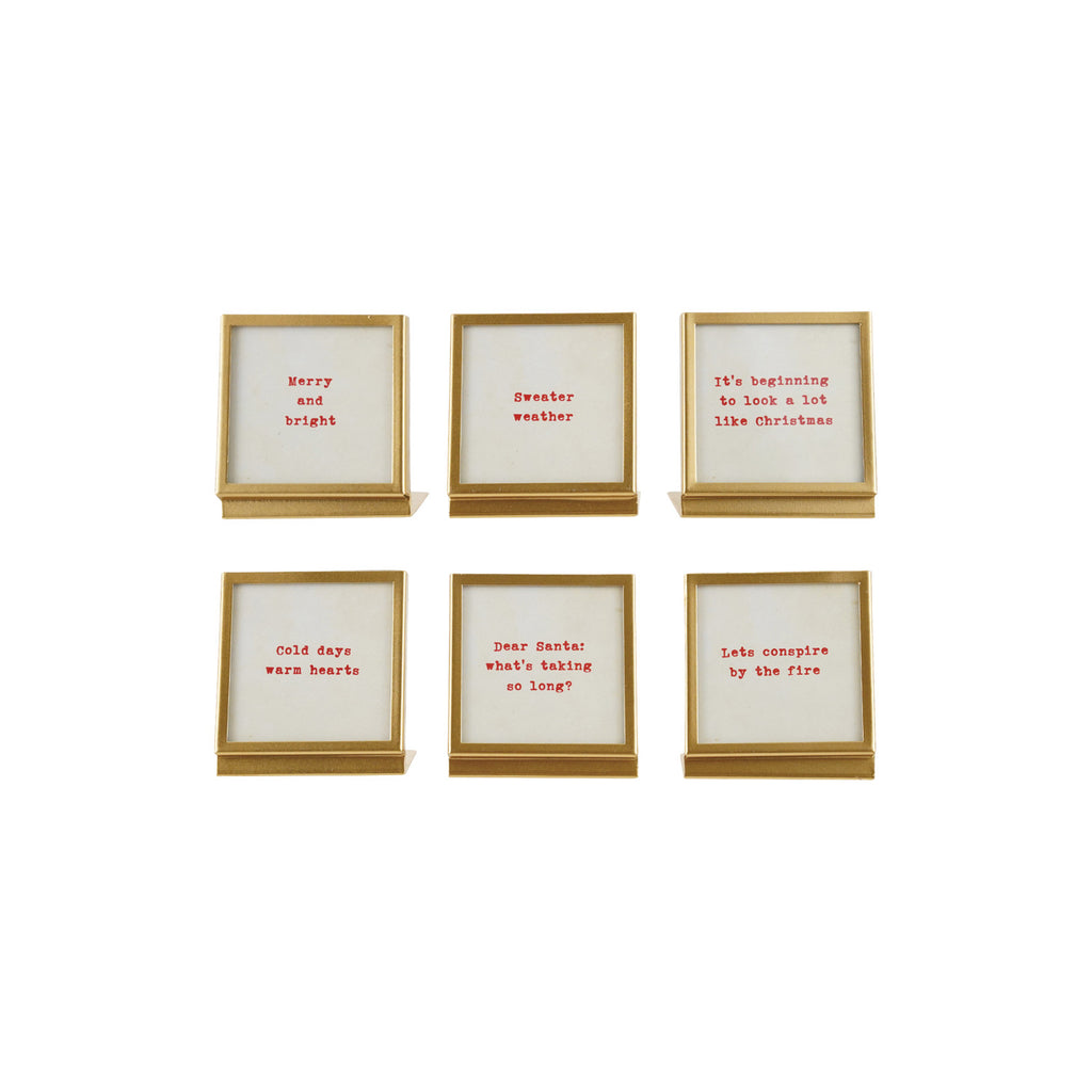 Metal & Glass Frame with Easel & Saying, 6 Styles (Holds 3" Square Photo)