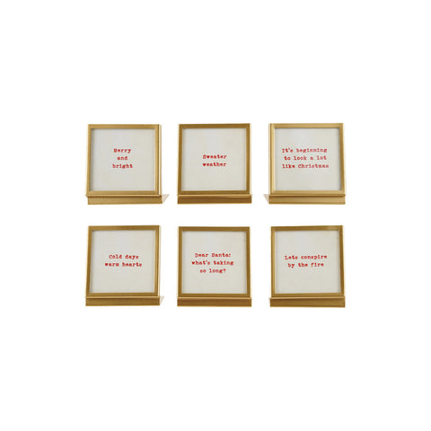 Metal & Glass Frame with Easel & Saying, 6 Styles (Holds 3" Square Photo)